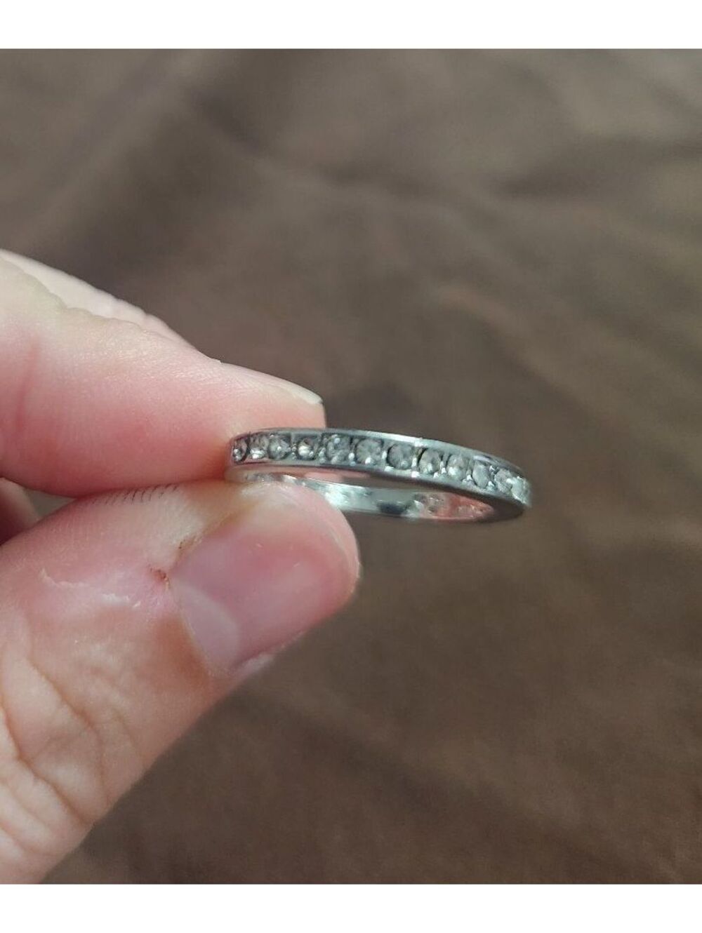 Fashion Jewelry Silver Tone Band Ring with Clear Stones Size 8